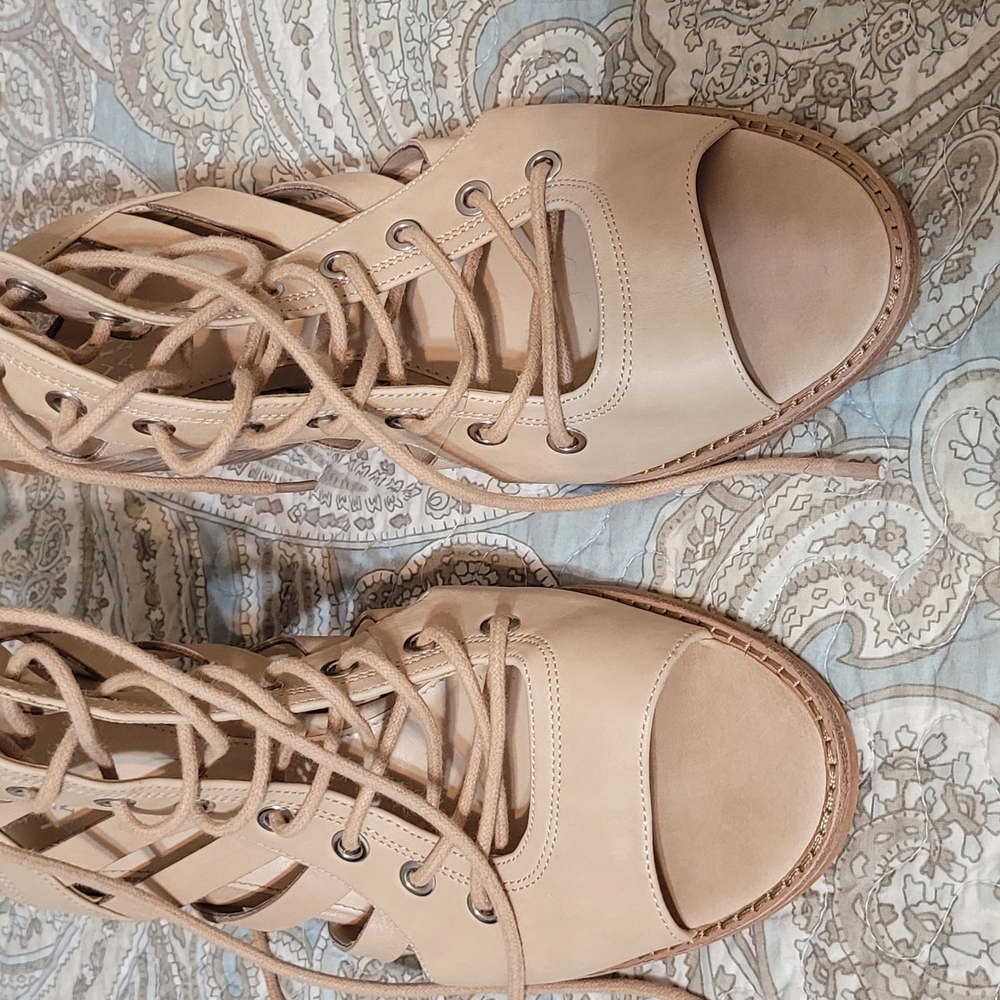 Vince Camuto Tan Lace Up Boots with Intricate Design